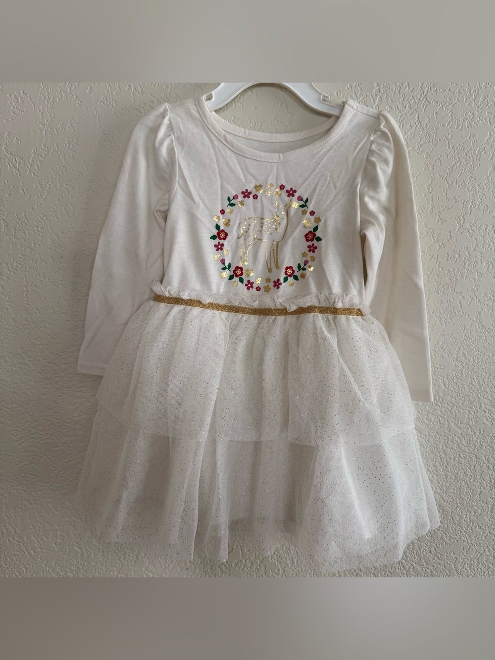 Cat & Jack Holiday Christmas White Gold Dear Floral Tutu Skirt Toddler Girl 2T